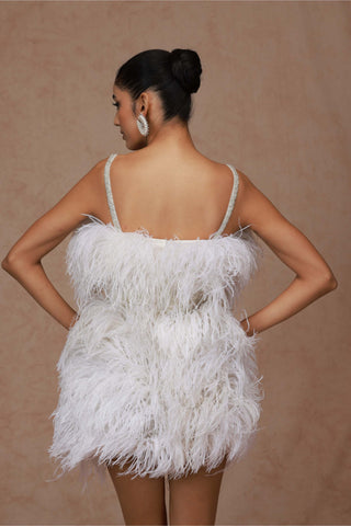 Shriya Som-White Feather Mini Dress-INDIASPOPUP.COM