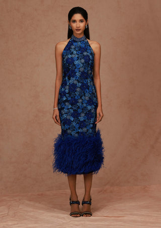 Shriya Som-Blue Halter Neck Midi Dress-INDIASPOPUP.COM