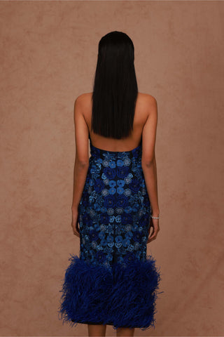 Shriya Som-Blue Halter Neck Midi Dress-INDIASPOPUP.COM