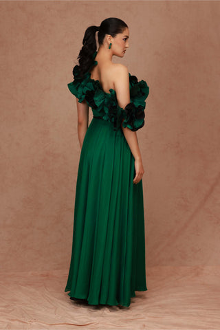 Shriya Som-Green Draped Flared Chiffon Gown-INDIASPOPUP.COM