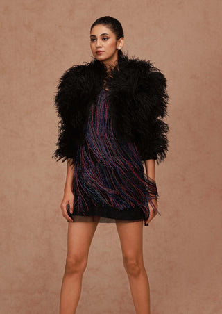 Shriya Som-Black Feather Bolero Jacket-INDIASPOPUP.COM
