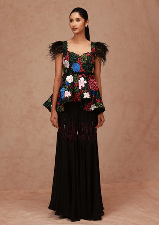 Shriya Som-Black Floral Peplum With Flared Pants-INDIASPOPUP.COM