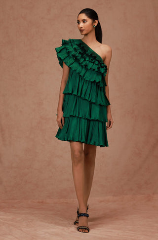 Shriya Som-Green One Shoulder Taffeta Dress-INDIASPOPUP.COM