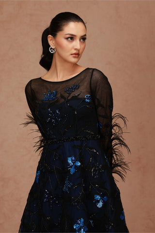 Shriya Som-Blue Black Embellished Midi Dress-INDIASPOPUP.COM