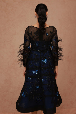 Shriya Som-Blue Black Embellished Midi Dress-INDIASPOPUP.COM