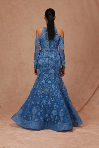 Shriya Som-Cerulean Blue Fish Tail Bridal Gown-INDIASPOPUP.COM