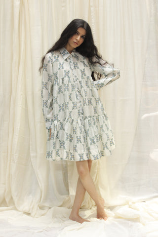 Shivani Bhargava-Print Tribal Flower Tier Shirt Dress-INDIASPOPUP.COM