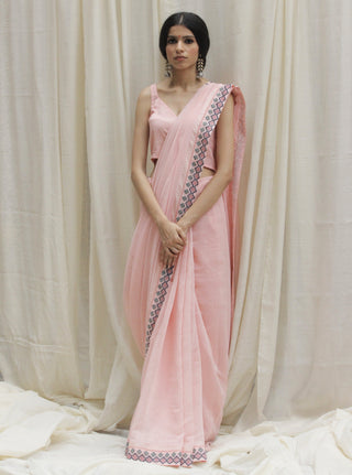 Shivani Bhargava-Baby Pink Aztec Border Saree-INDIASPOPUP.COM