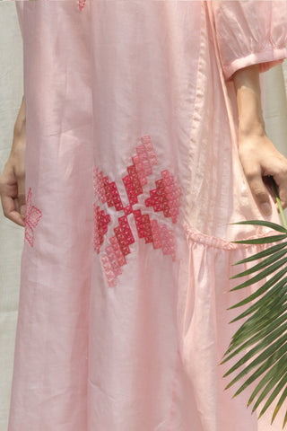 Shivani Bhargava-Baby Pink Ombre Embroidered V-Neck Dress-INDIASPOPUP.COM