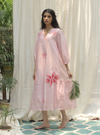 Shivani Bhargava-Baby Pink Ombre Embroidered V-Neck Dress-INDIASPOPUP.COM