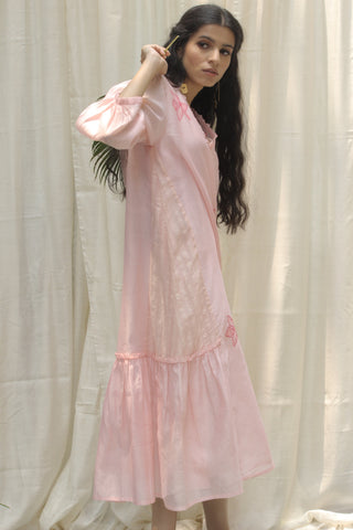 Shivani Bhargava-Baby Pink Ombre Embroidered V-Neck Dress-INDIASPOPUP.COM