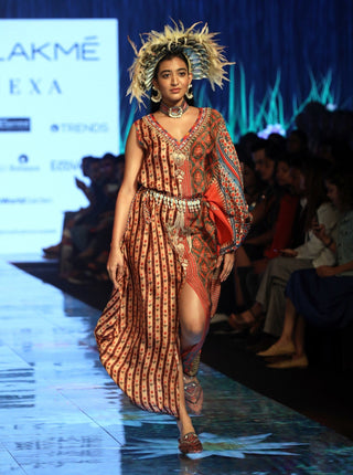 Rajdeep Ranawat-Rust Silk Kaftan Dress-INDIASPOPUP.COM