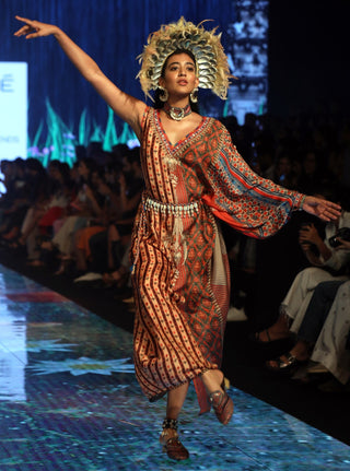 Rajdeep Ranawat-Rust Silk Kaftan Dress-INDIASPOPUP.COM