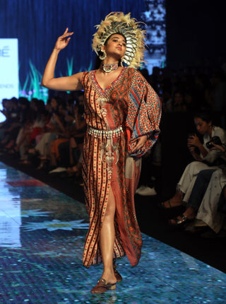 Rajdeep Ranawat-Rust Silk Kaftan Dress-INDIASPOPUP.COM