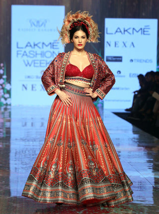 Rajdeep Ranawat-Ruby Red Lehenga Set With Jacket-INDIASPOPUP.COM