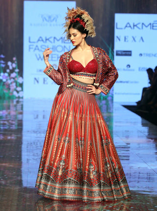 Rajdeep Ranawat-Ruby Red Lehenga Set With Jacket-INDIASPOPUP.COM