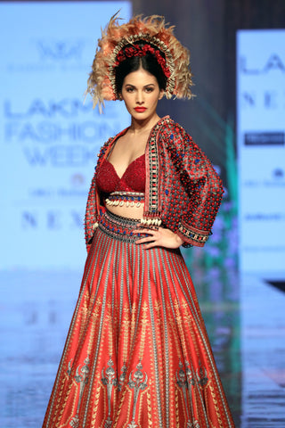 Rajdeep Ranawat-Ruby Red Lehenga Set With Jacket-INDIASPOPUP.COM
