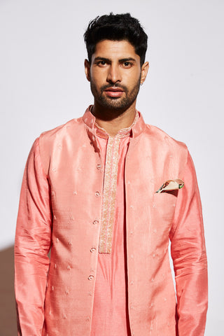 Sva By Sonam And Paras Modi-Pink Kurta Set With Embellished Collar And Bundi-INDIASPOPUP.COM