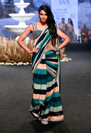 Sva By Sonam And Paras Modi-Multicolor Pre-Stitched Sari With Blouse-INDIASPOPUP.COM