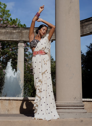 Tamanna Punjabi Kapoor-Ivory Georgette Ruffle Saree-INDIASPOPUP.COM