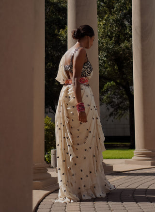 Tamanna Punjabi Kapoor-Ivory Georgette Ruffle Saree-INDIASPOPUP.COM