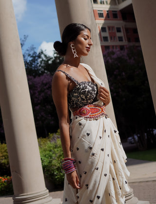 Tamanna Punjabi Kapoor-Ivory Georgette Ruffle Saree-INDIASPOPUP.COM