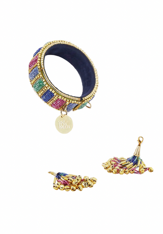 Papa Don'T Preach By Shubhika-Blue Embroidered Tassel Bangles-INDIASPOPUP.COM