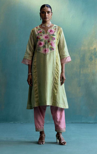 Shivani Bhargava-Olive Greenchanderi Kurta Set-INDIASPOPUP.COM