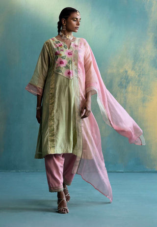 Shivani Bhargava-Olive Greenchanderi Kurta Set-INDIASPOPUP.COM