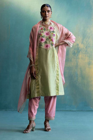 Shivani Bhargava-Olive Greenchanderi Kurta Set-INDIASPOPUP.COM