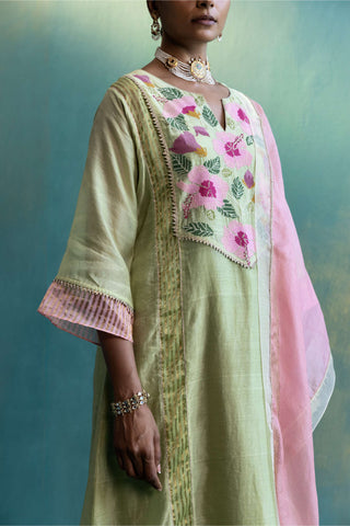Shivani Bhargava-Olive Greenchanderi Kurta Set-INDIASPOPUP.COM