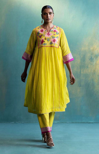 Shivani Bhargava-Yellow Chanderi  Kurta Set-INDIASPOPUP.COM