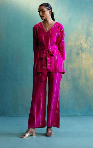 Shivani Bhargava-Pink Silk Top With Pant And Belt-INDIASPOPUP.COM
