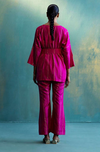 Shivani Bhargava-Pink Silk Top With Pant And Belt-INDIASPOPUP.COM