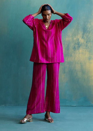 Shivani Bhargava-Pink Silk Top With Pant And Belt-INDIASPOPUP.COM