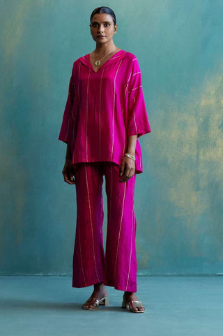 Shivani Bhargava-Pink Silk Top With Pant And Belt-INDIASPOPUP.COM