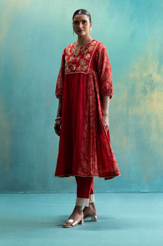 Shivani Bhargava-Red Chanderi Kurta Set-INDIASPOPUP.COM