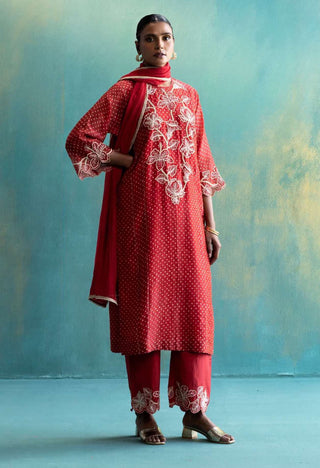 Shivani Bhargava-Red Chanderi Kurta Set-INDIASPOPUP.COM