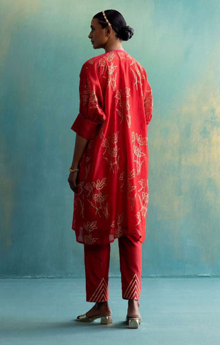 Shivani Bhargava-Red Chanderi Cape With Pant-INDIASPOPUP.COM