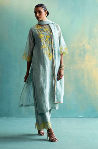 Shivani Bhargava-Sage Green Chanderi Kurta Set-INDIASPOPUP.COM