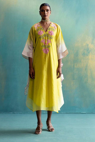 Shivani Bhargava-Yellow And Off-White Kaftan With Pant-INDIASPOPUP.COM