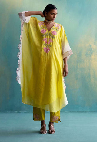 Shivani Bhargava-Yellow And Off-White Kaftan With Pant-INDIASPOPUP.COM