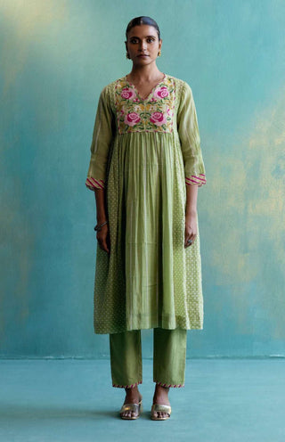 Shivani Bhargava-Olive Green Chanderi Kurta Set-INDIASPOPUP.COM