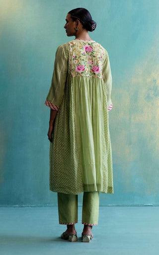 Shivani Bhargava-Olive Green Chanderi Kurta Set-INDIASPOPUP.COM