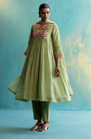 Shivani Bhargava-Olive Green Chanderi Kurta Set-INDIASPOPUP.COM