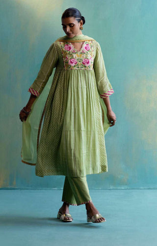 Shivani Bhargava-Olive Green Chanderi Kurta Set-INDIASPOPUP.COM