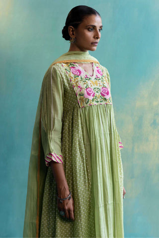 Shivani Bhargava-Olive Green Chanderi Kurta Set-INDIASPOPUP.COM