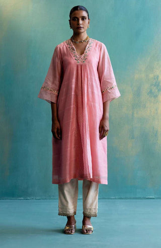 Shivani Bhargava-Old Rose Chanderi Kurta Set-INDIASPOPUP.COM