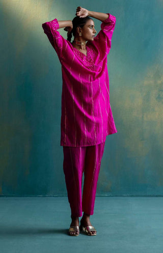 Shivani Bhargava-Pink Silk Tara Cape Set-INDIASPOPUP.COM