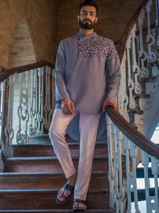 Arjun Kilachand-Slate Grey Tail Kurta-INDIASPOPUP.COM